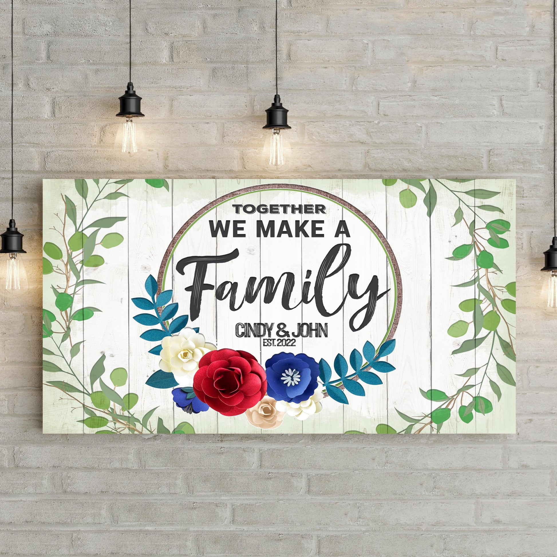 Together We Make A Family canvas sign with foliage border by Tailored Canvases on Tampa Home & Garden Store