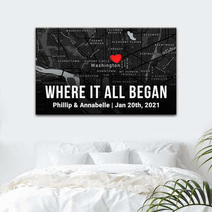 Couple Street Map Sign II grayscale canvas with red heart over Washington DC; Where It All Began on Tampa Home & Garden Store