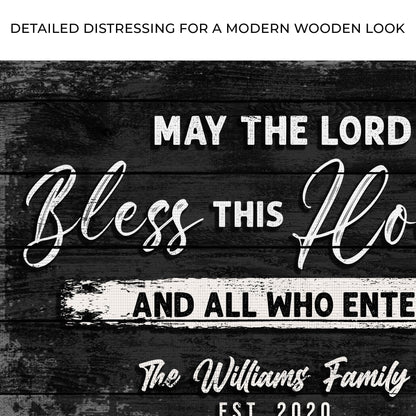 May The Lord Bless This House And All Who Enter sign canvas with distressed wood backdrop on Tampa Home & Garden Store