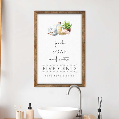 Fresh Soap And Water Bathroom Sign III canvas by Tailored Canvases with wood frame on Tampa Home & Garden Store
