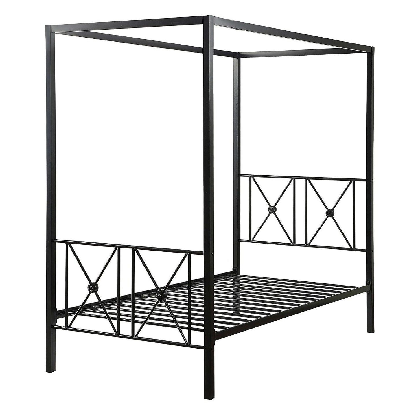Cama Twin con dosel de metal negro con detalles de medallones