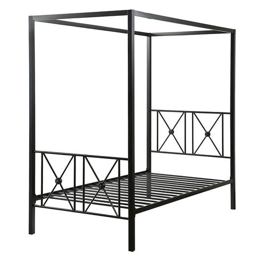 Twin size Black Metal Canopy Bed Frame with Medallion Accents - Tampa Home & Garden Store