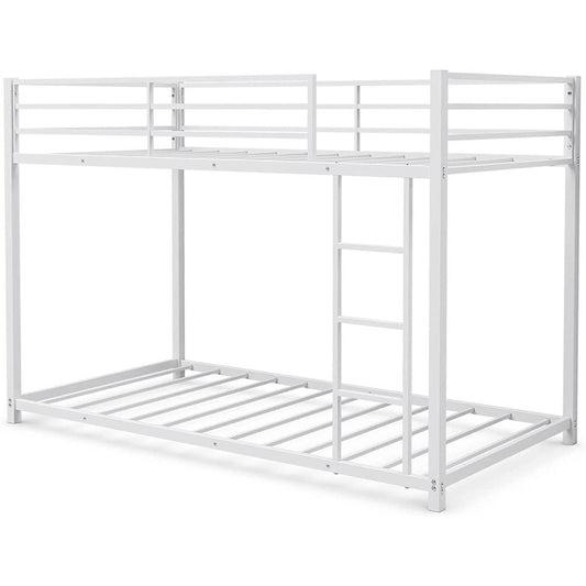 Twin over Twin Low Profile Modern Bunk Bed Frame in White Metal Finish - Tampa Home & Garden Store
