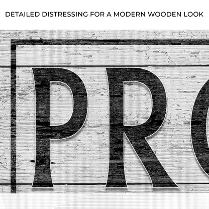 Progress Not Perfection canvas sign by Tailored Canvases with distressed wood look on Tampa Home & Garden Store