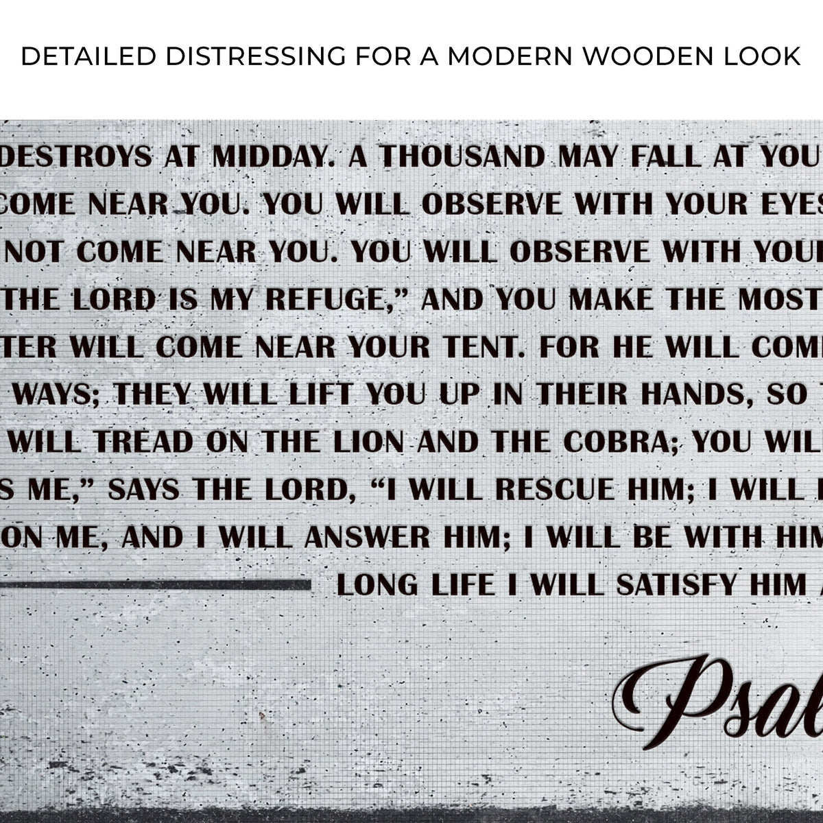 Psalm 91 Sign IV canvas by Tailored Canvases with black scripture text on distressed background on Tampa Home & Garden Store