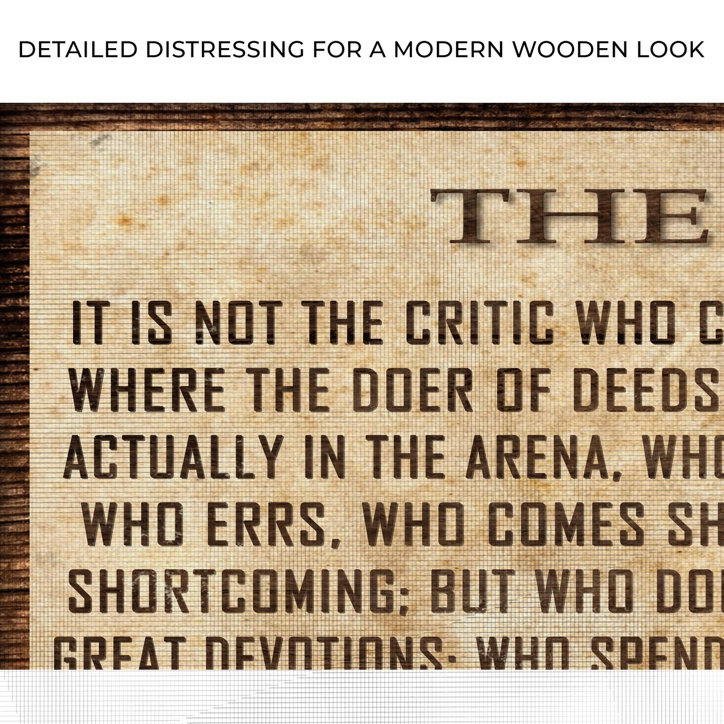 The Man In The Arena Sign V canvas by Tailored Canvases; aged parchment look with wood frame on Tampa Home & Garden Store