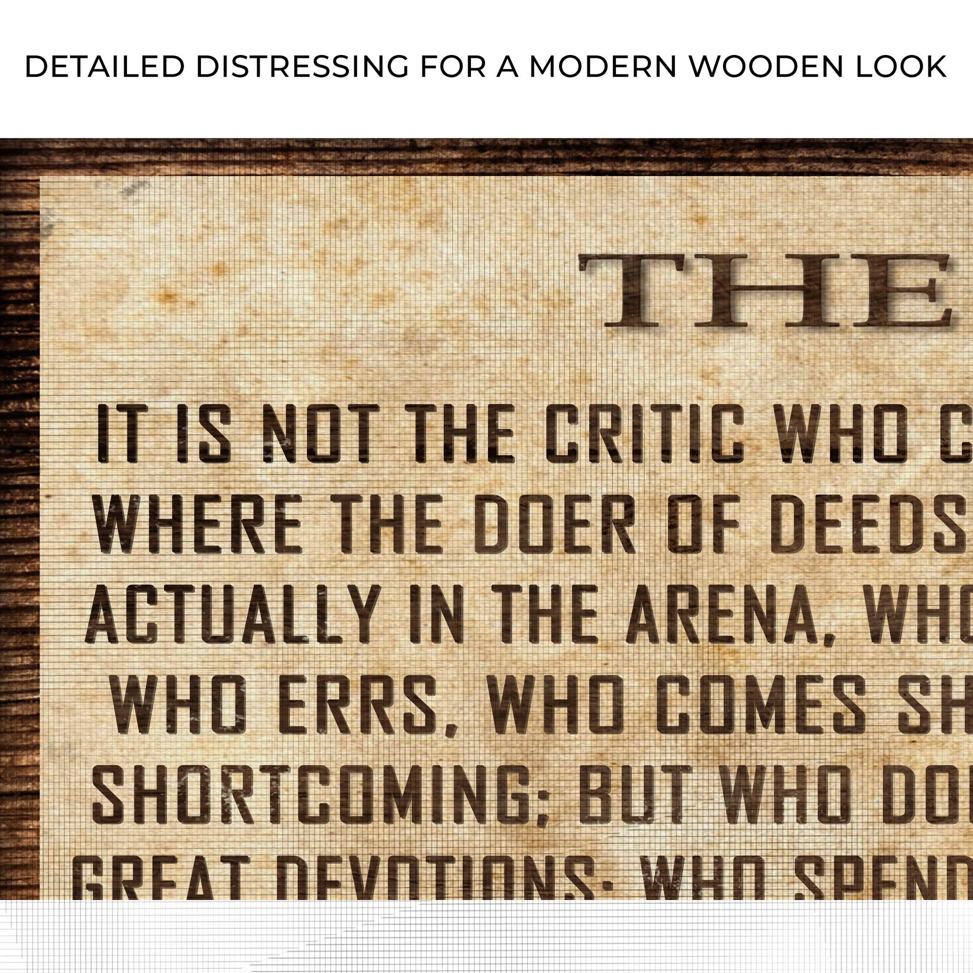 The Man In The Arena Sign V canvas by Tailored Canvases; aged parchment look with wood frame on Tampa Home & Garden Store