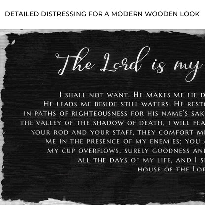 Psalm 23 Sign IV canvas by Tailored Canvases with black brush-background and white script on Tampa Home & Garden Store
