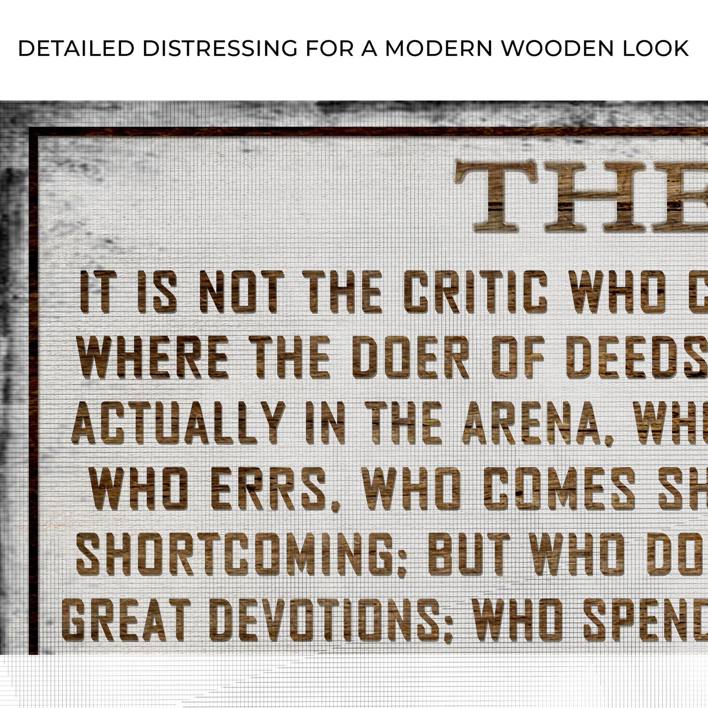 The Man In The Arena VI canvas sign by Tailored Canvases, wood-framed crafting canvas on Tampa Home & Garden Store