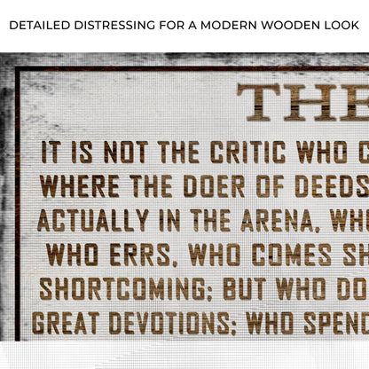The Man In The Arena VI canvas sign by Tailored Canvases, wood-framed crafting canvas on Tampa Home & Garden Store