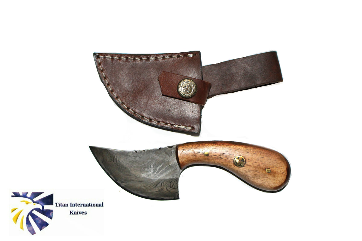 TD-090 Titan International Knives fixed blade knife with wooden handle in brown leather sheath on Tampa Home & Garden Store