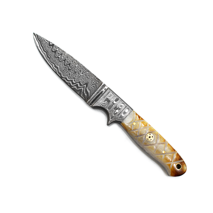 Drop point Damascus blade TD-102 by Titan International K with marbled tan handle on Tampa Home & Garden Store