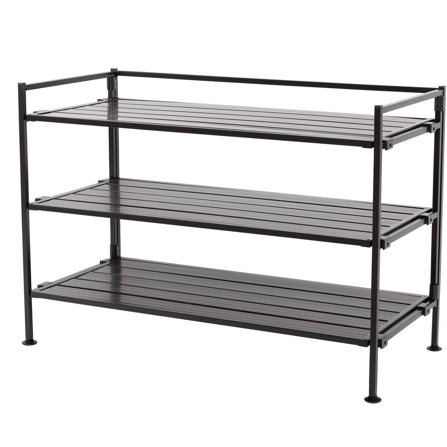 Zapatero apilable plegable de resina con vetas de madera marrón espresso de 3 niveles de metal