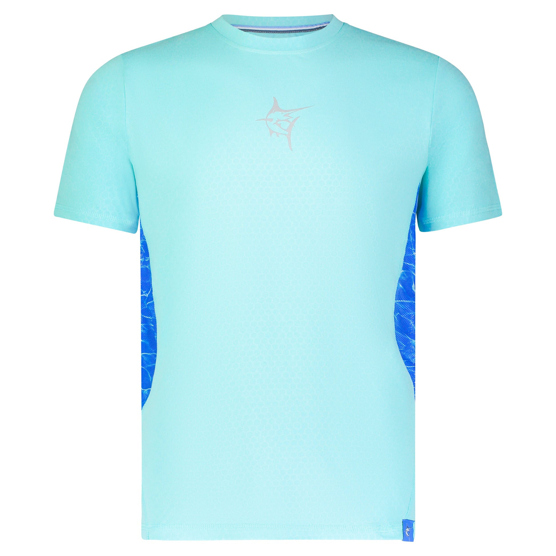 TechnoFlex SS rash guard turquoise aqua with chest logo by White Water Life on Tampa Home & Garden Store