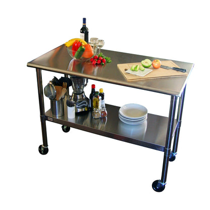 Mesa de preparación de cocina de acero inoxidable de 2 pies x 4 pies con ruedas giratorias con bloqueo