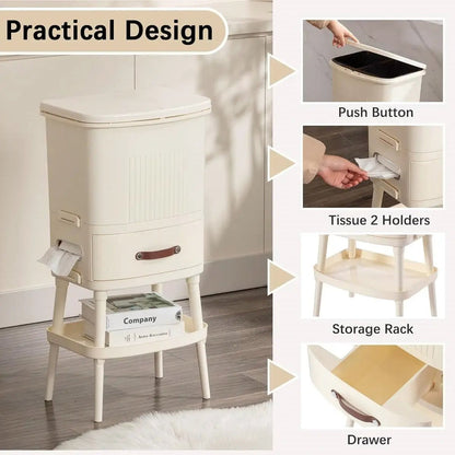 8 Gallon Elevated Trash Can with Lid and Shelf