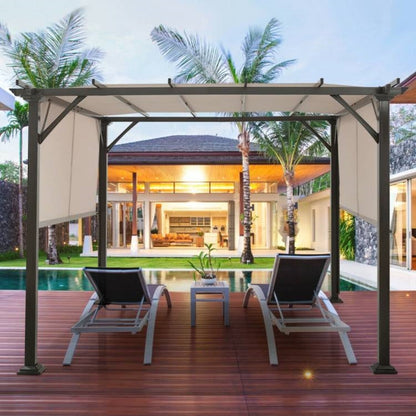 Pérgola Gazebo Moderna de 10 x 10 pies con Estructura Metálica Reforzada y Toldo Beige