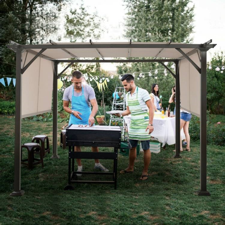 Pérgola Gazebo Moderna de 10 x 10 pies con Estructura Metálica Reforzada y Toldo Beige