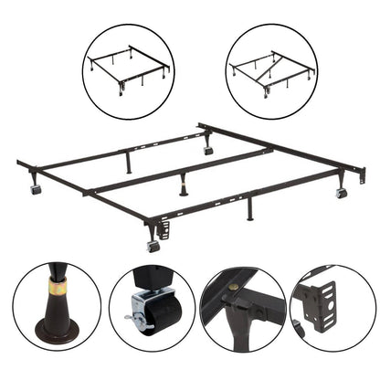 Base de cama metálica ajustable negra robusta para tamaños Twin, Full, Queen con soportes para cabecero
