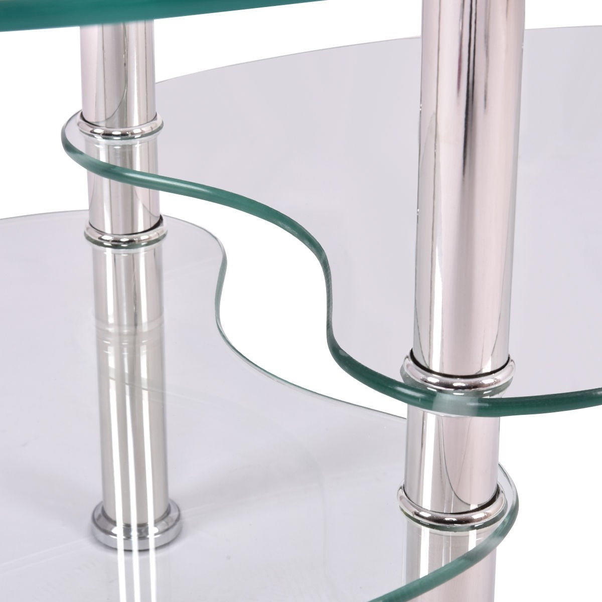 Mesa de centro ovalada moderna de cristal templado con estante inferior