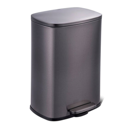 Cubo de basura de cocina de acero inoxidable negro de 13 galones con tapa de apertura a pedal
