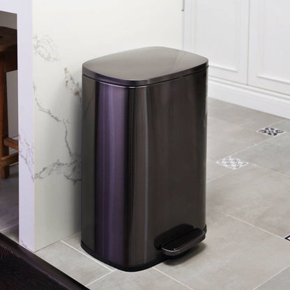 Cubo de basura de cocina de acero inoxidable negro de 13 galones con tapa de apertura a pedal