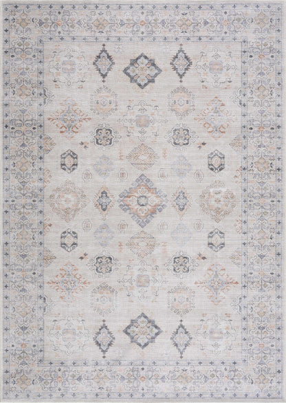 Beige Beckett washable rug by Boutique Rugs with oriental medallions and gray accents on Tampa Home & Garden Store