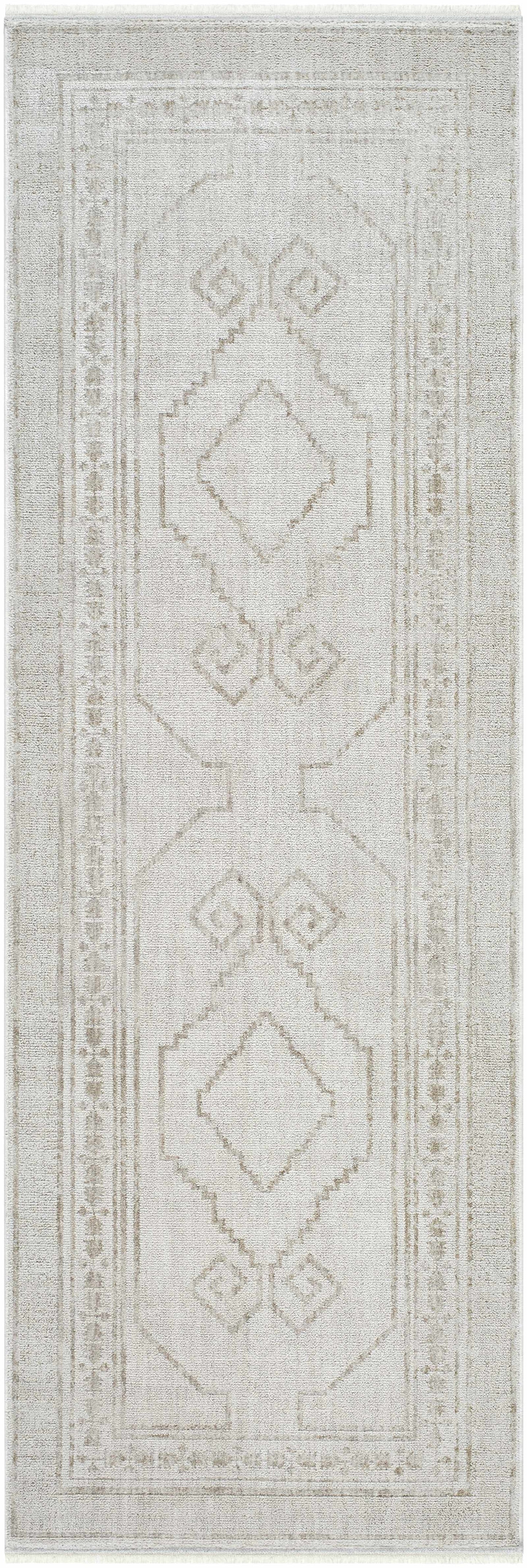Taban Luxe Rug by Boutique Rugs in ivory beige with geometric diamond medallions on Tampa Home & Garden Store