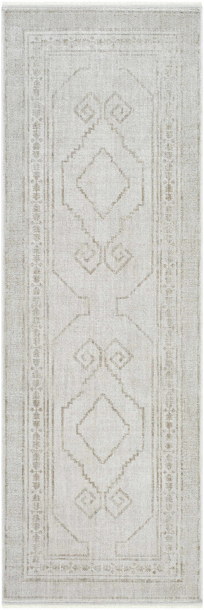 Taban Luxe Rug by Boutique Rugs in ivory beige with geometric diamond medallions on Tampa Home & Garden Store