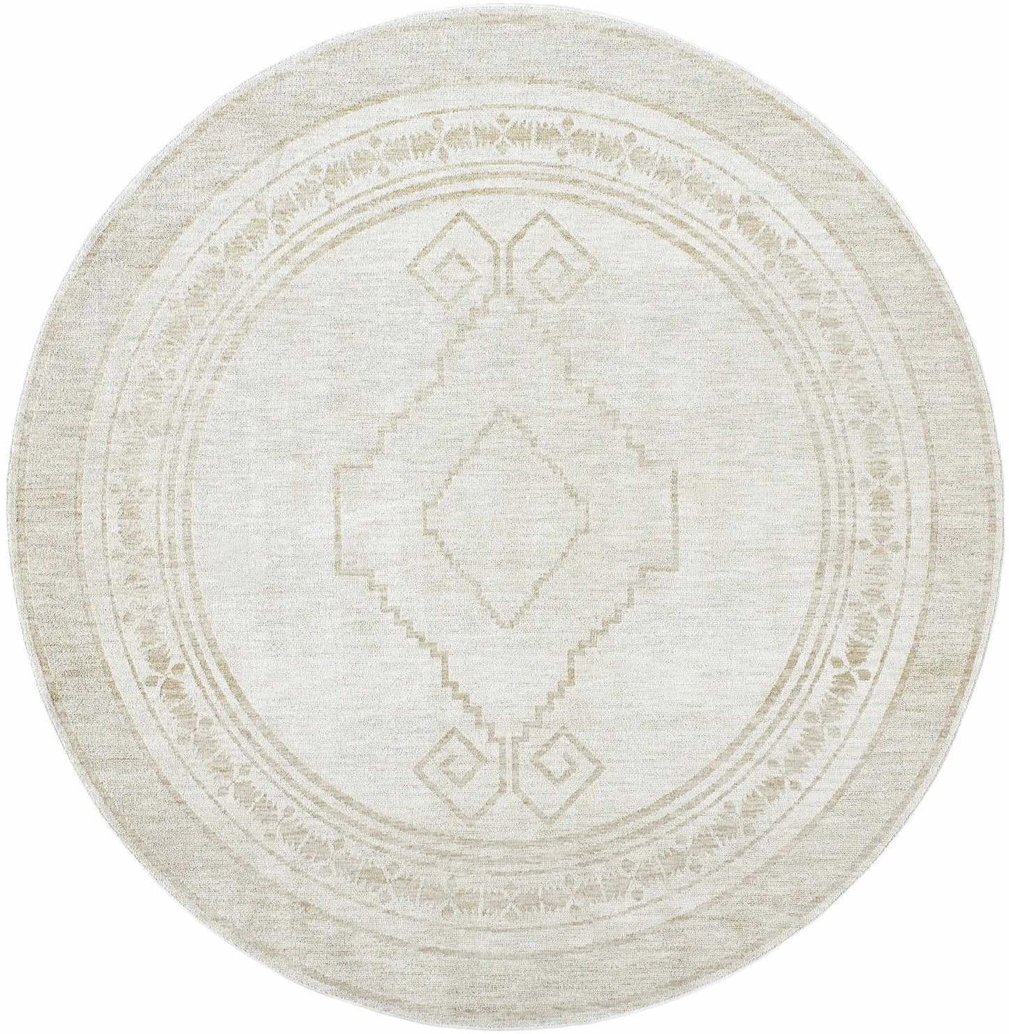 Taban Luxe Rug round beige with geometric medallion border Boutique Rugs clearance on Tampa Home & Garden Store