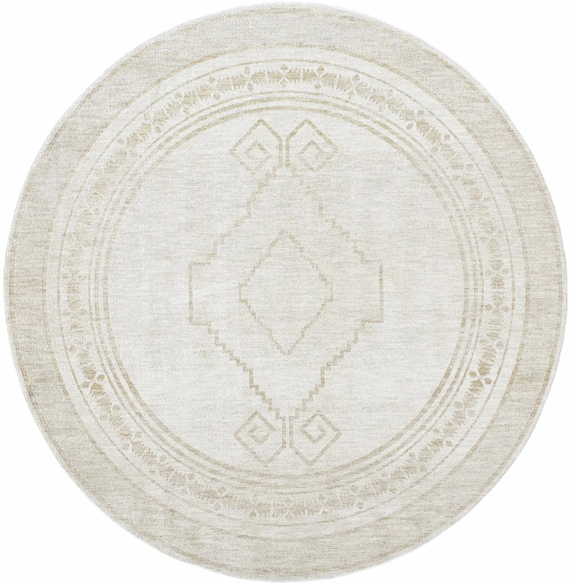Taban Luxe Rug round beige with geometric medallion border Boutique Rugs clearance on Tampa Home & Garden Store