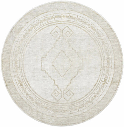 Taban Luxe Rug round beige with geometric medallion border Boutique Rugs clearance on Tampa Home & Garden Store