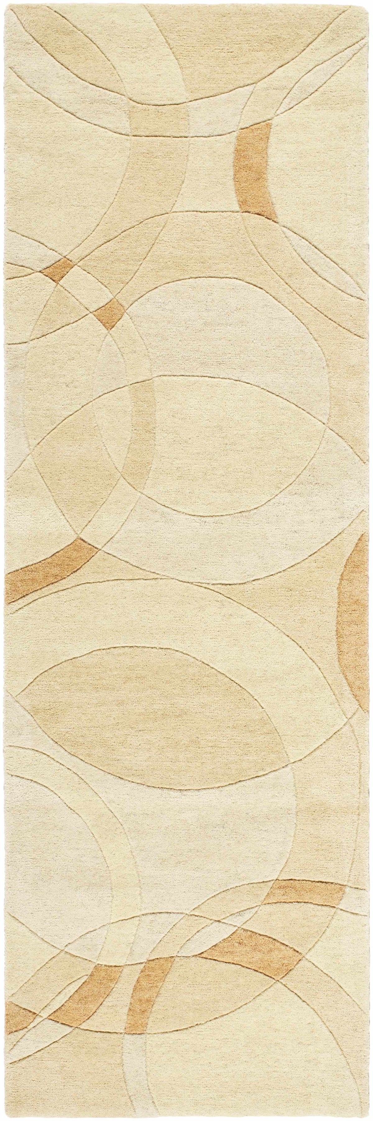 Theta Modern Wool Rug by Boutique Rugs, beige cream abstract arc design, long runner on Tampa Home & Garden Store
