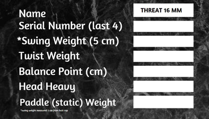 THREAT 16 Includes custom weight card, paddle cover, paddle eraser, and lead weights. - Tampa Home & Garden Store