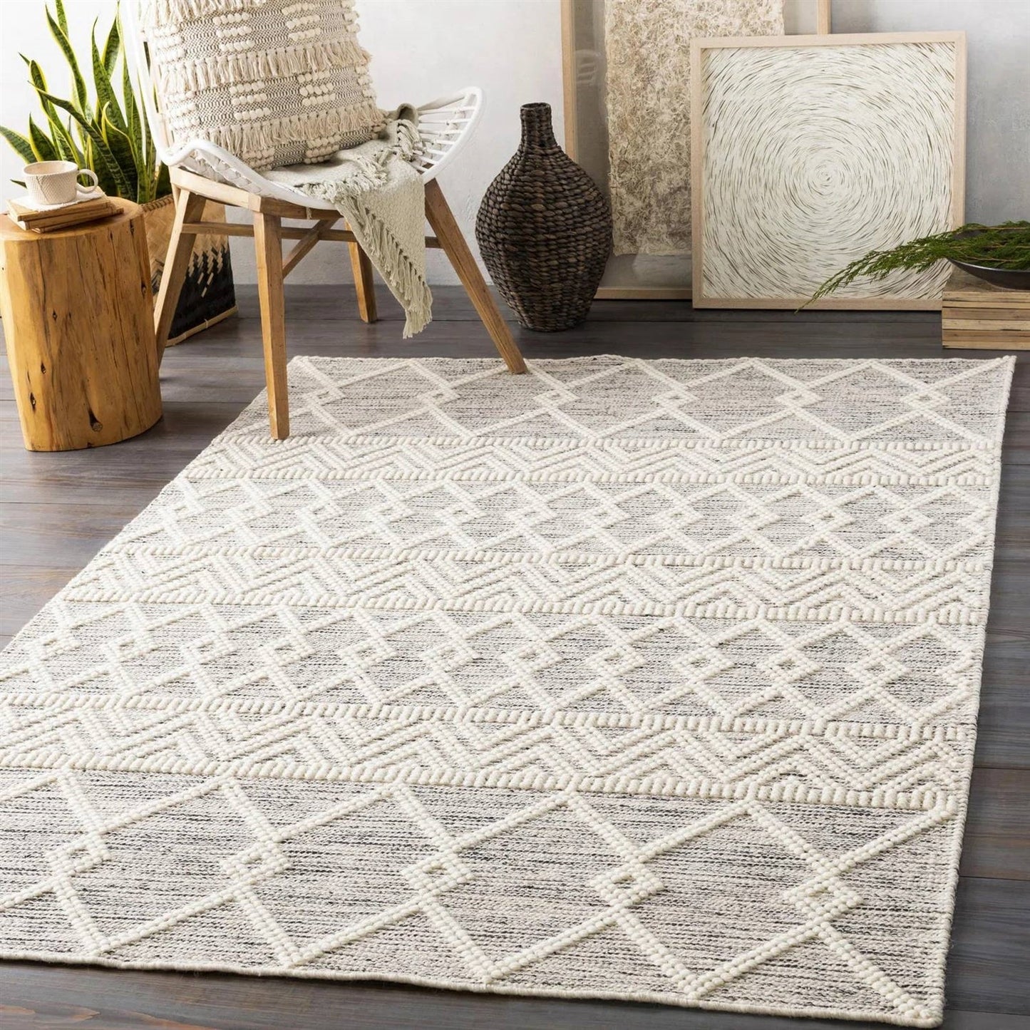 Alfombra de área estilo persa gris beige marfil, mezcla de lana, tejida a mano, de 0,9 m x 1,5 m