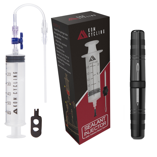 KOM Cycling Total Tubeless Package tubeless injector kit with syringe and inflator on Tampa Home & Garden Store