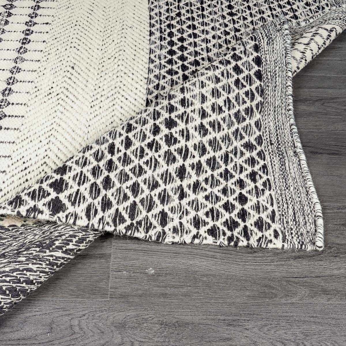 Tideswell Scandi Boho Wool Carpet rug in black ivory woven wool by Boutique Rugs on Tampa Home & Garden Store