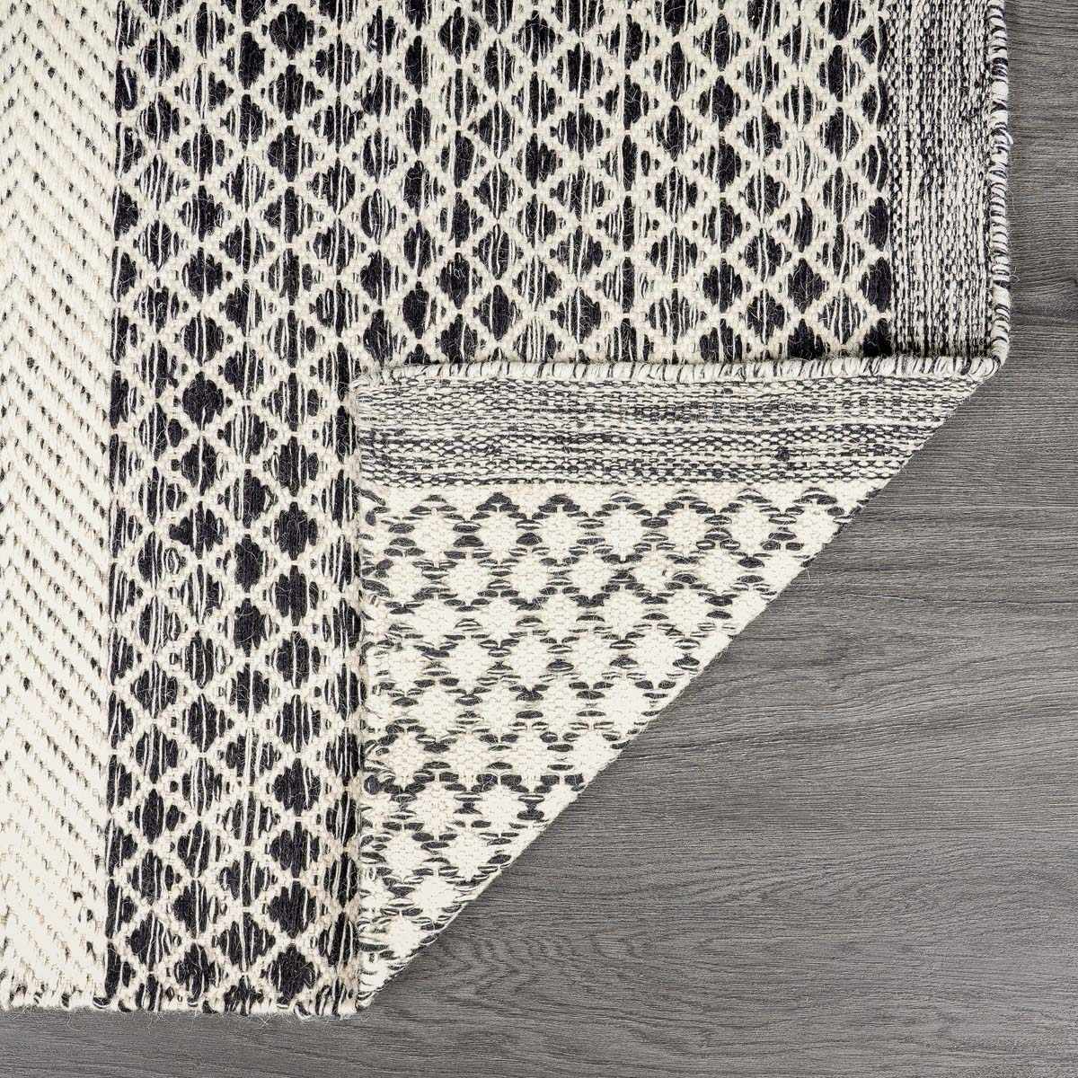 Tideswell Scandi Boho Wool Carpet rug with black ivory geometric pattern on Tampa Home & Garden Store