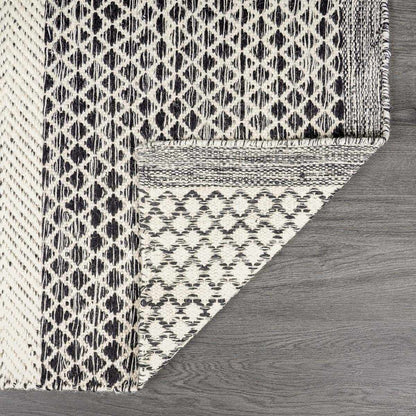 Tideswell Scandi Boho Wool Carpet rug with black ivory geometric pattern on Tampa Home & Garden Store