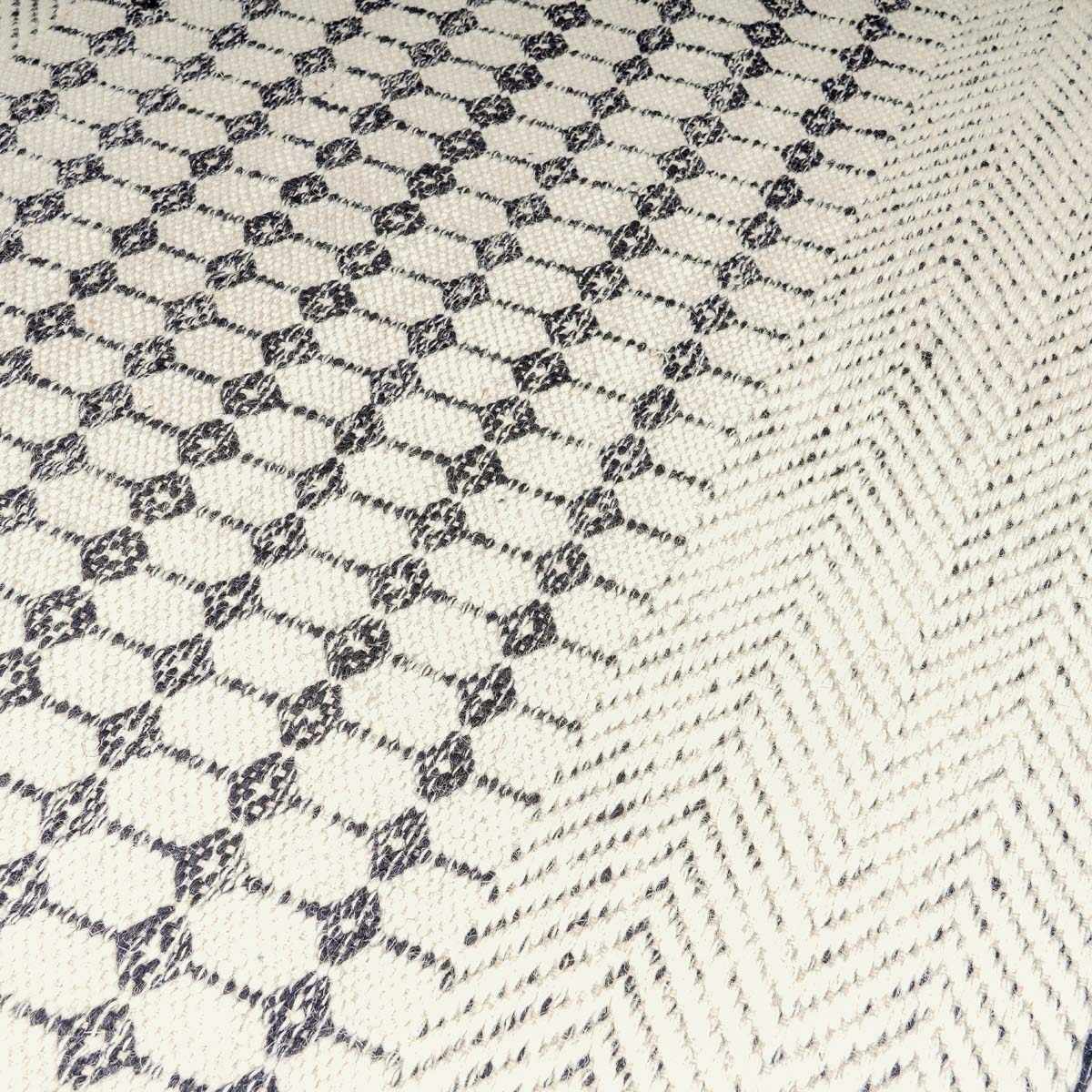 Tideswell Scandi Boho Wool Carpet rug in beige with navy lattice pattern on Tampa Home & Garden Store