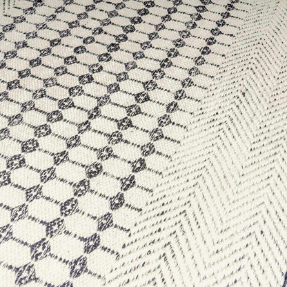Tideswell Scandi Boho Wool Carpet rug in beige with navy lattice pattern on Tampa Home & Garden Store