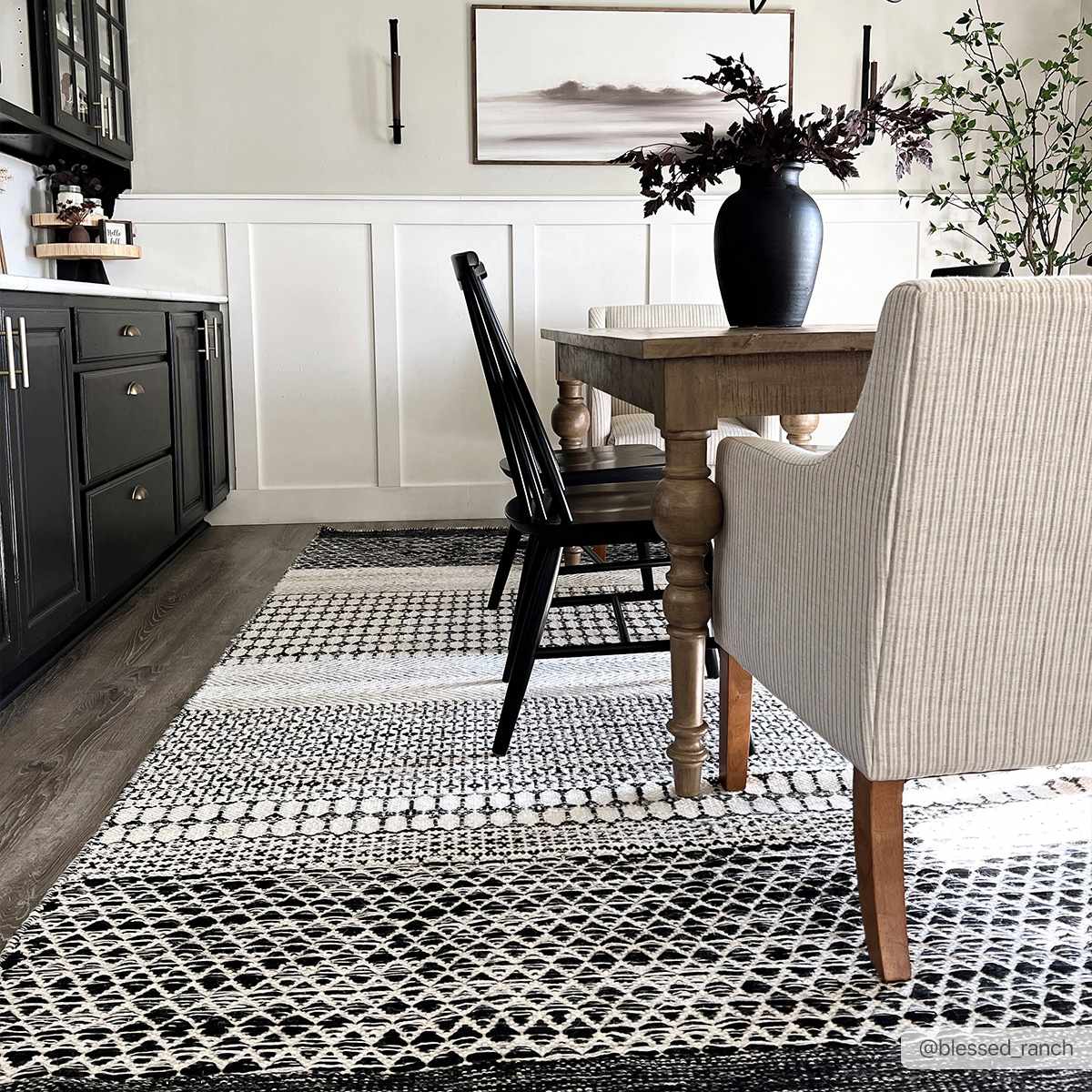 Tideswell Scandi Boho Wool Carpet rug by Boutique Rugs in black white geometric weave on Tampa Home & Garden Store