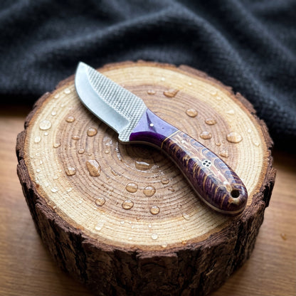 Titan Violet Burl Skinner fixed blade burl wood handle and high carbon RASP steel blade on Tampa Home & Garden Store