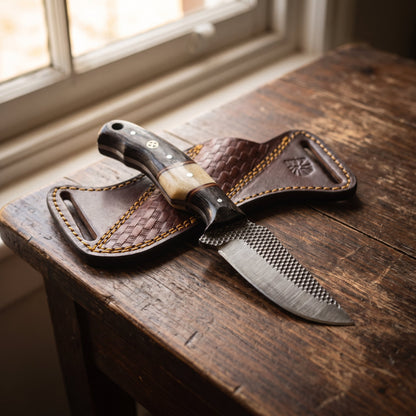 Titan Shadow Grain Skinner fixed blade knife with handle and rasp steel blade leather sheath on Tampa Home & Garden Store
