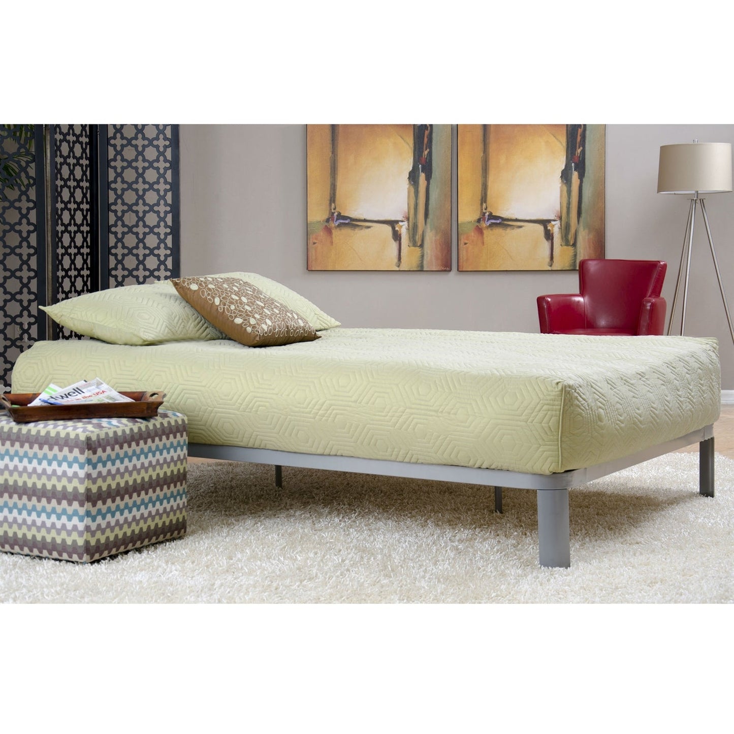Base de cama de plataforma metálica Luna tamaño individual con listones de madera