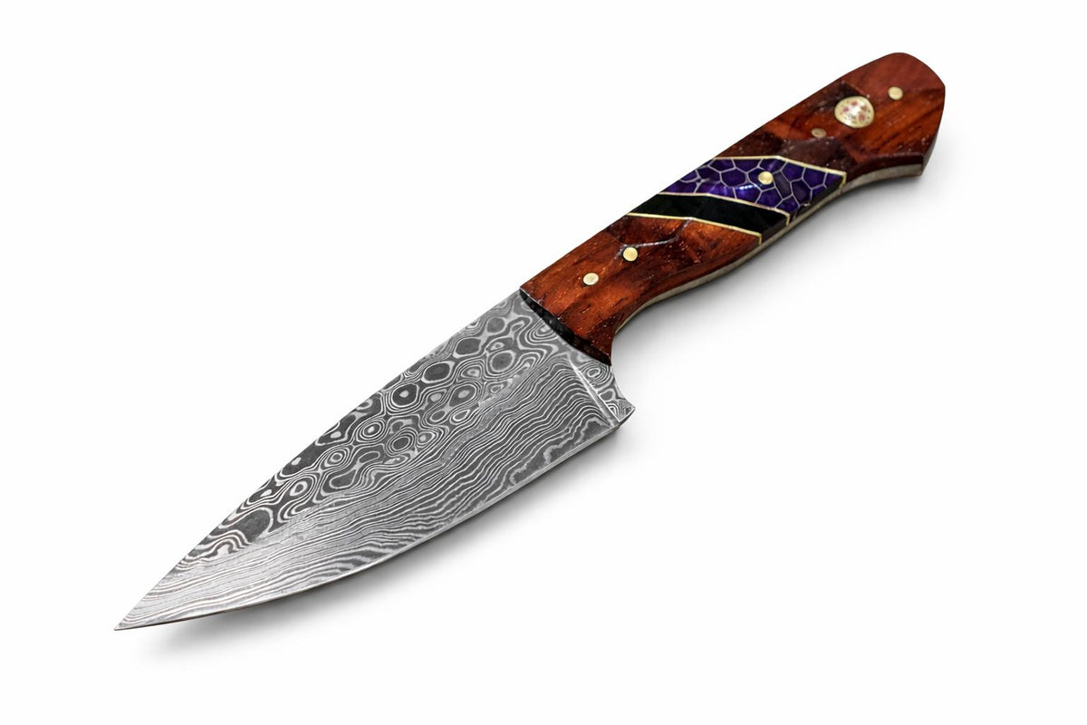 Damascus drop-point outdoor knife with rosewood, purple honeycomb handle TK-510 Titan Intl K on Tampa Home & Garden Store
