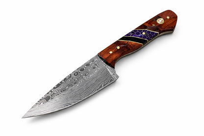 Damascus drop-point outdoor knife with rosewood, purple honeycomb handle TK-510 Titan Intl K on Tampa Home & Garden Store