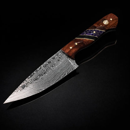 Damascus drop-point outdoor knife with rosewood, black & purple honeycomb handle TK-510 Titan K on Tampa Home & Garden Store