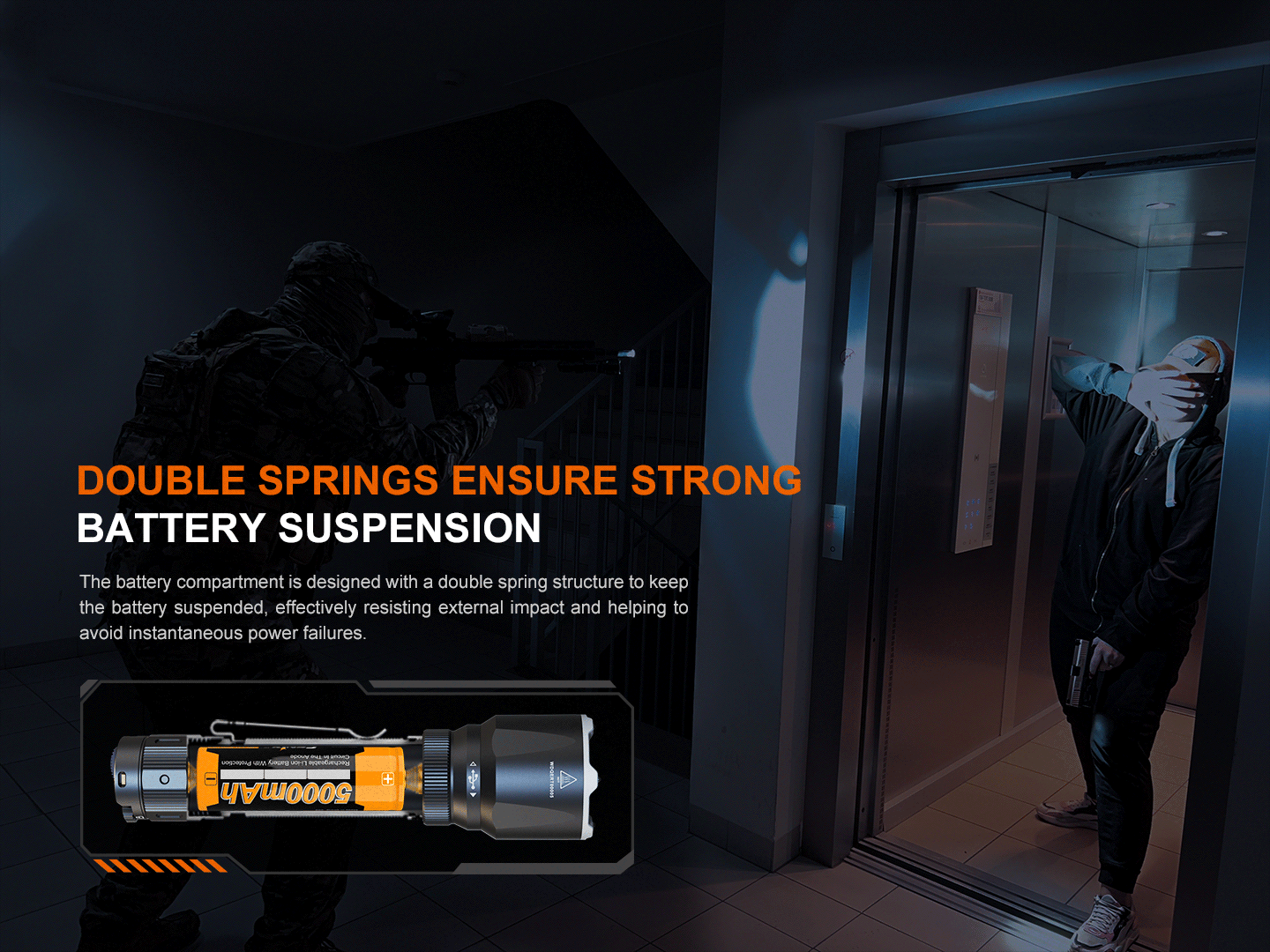 Fenix TK22R rechargeable tactical flashlight with orange battery section by Fenix Store on Tampa Home & Garden Store