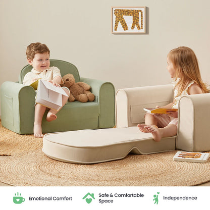 Tiny Land GentleSnug Kid Chair in sage green with teddy bear and kids reading in a playroom on Tampa Home & Garden Store